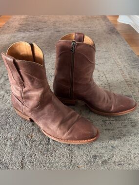 Tecovas Brown Leather Cowboy Boots with Side Zip